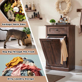 IFGET Tilt Out Trash Can Cabinet, Dog Proof Trash Can Cabinet, Farmhouse Hidden Laundry Hamper Cabinet with Barn Door, 10 Gallon Garbage Can Bin Cabinet with Storage Basket for Kitchen (Brown) IFGET
