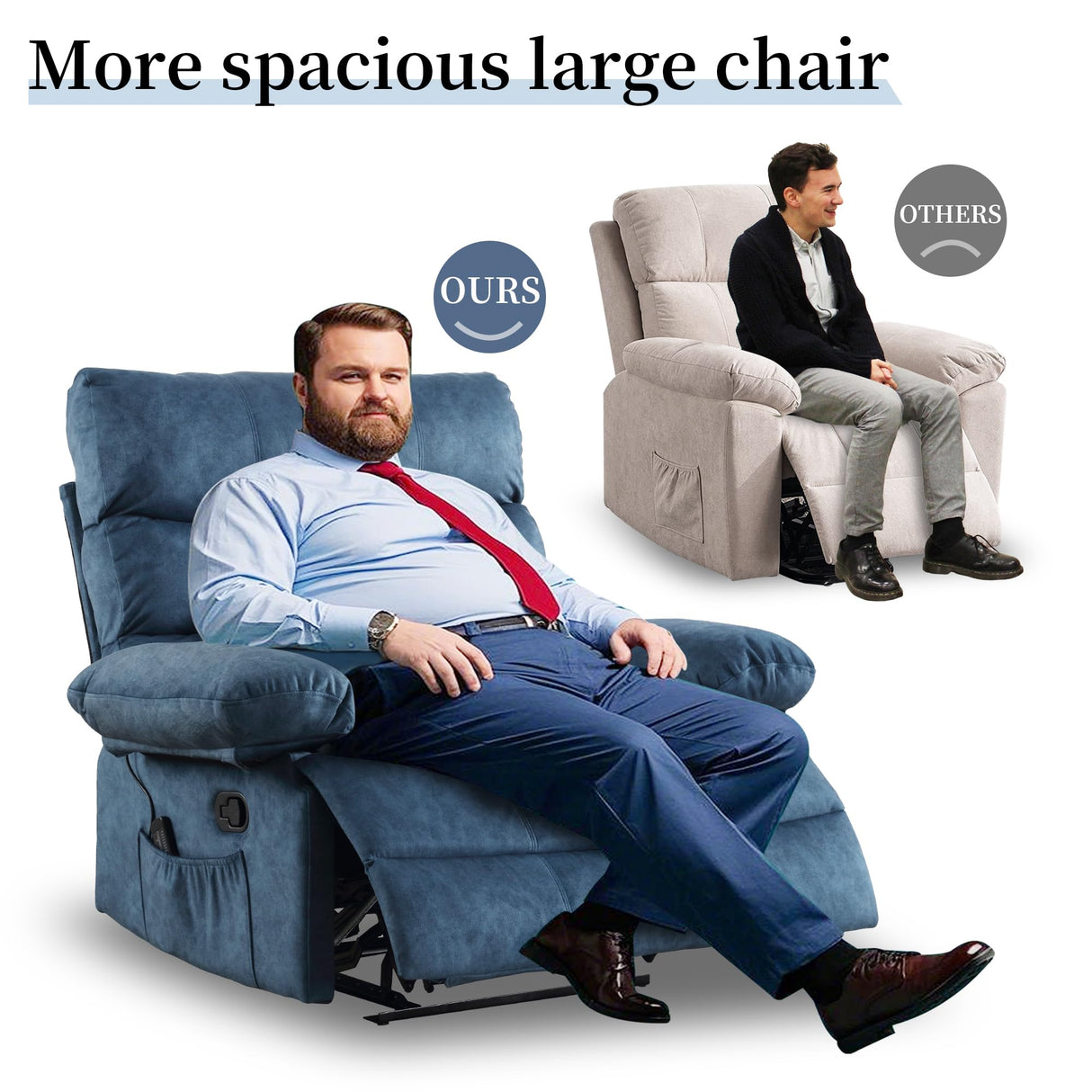 HOMYEDAMIC Oversized Recliner Chair Extra Wide Large Recliner for Adults 350lbs with Lumbar Support Pillow Nursery Chair Living Room (Manual, BLUE-6002) HOMYEDAMIC