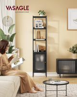 VASAGLE Slim 6-Tier Bookcase with PC Door and Adjustable Shelves in Ebony Black and Matte Black VASAGLE