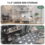 Jocoevol Metal Bunk Bed Twin Over Twin, Industrial Bunkbeds Heavy Duty Bed with Safety Guard Rails and Space-Saving Design, Steel Bed for School, Bedroom (White) Jocoevol