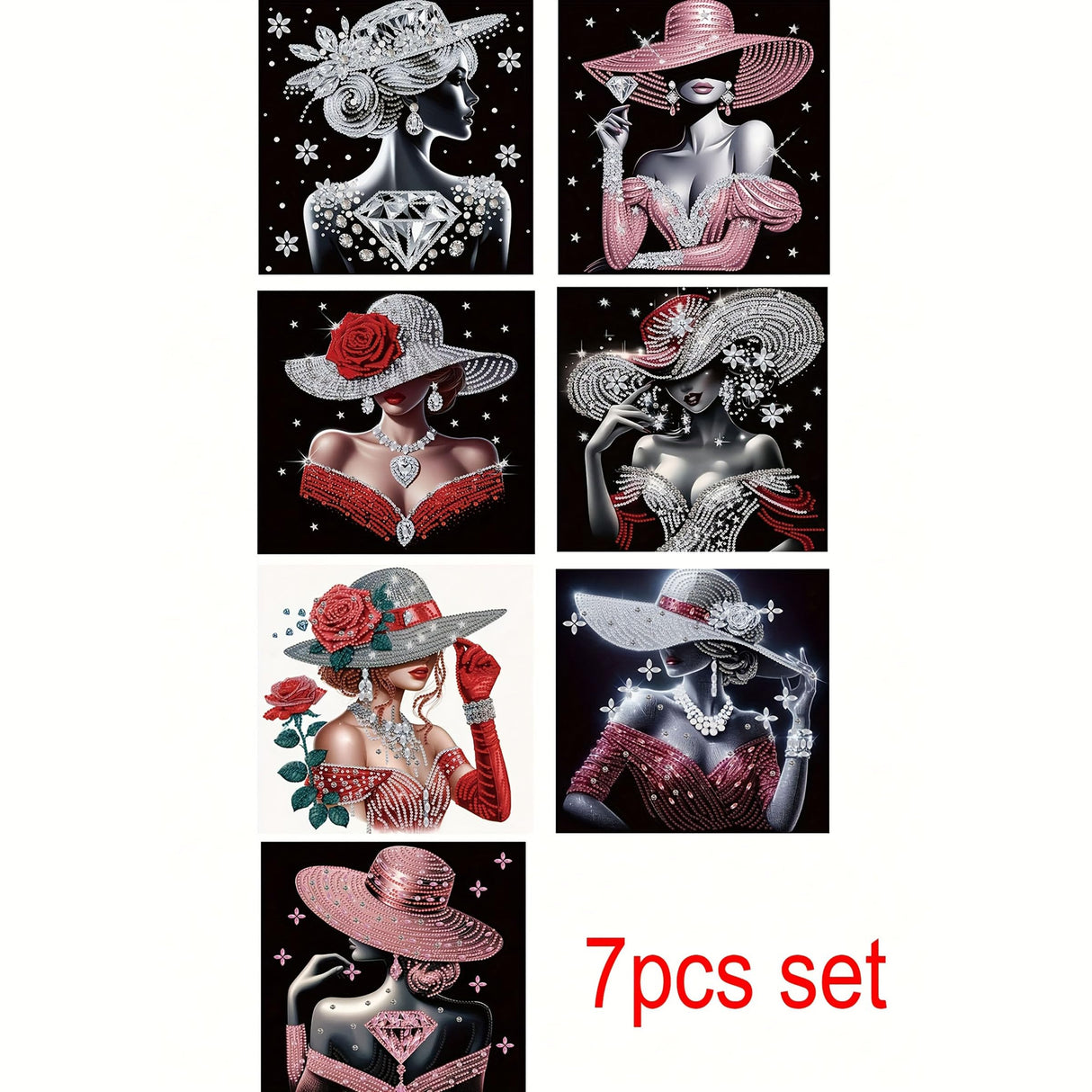 KUFWKEY 7PCS/Set 11.8x11.8 inch,Elegant Woman Diamond Art Kits for Adults,5D DIY Special Shape Crystal Partial Diamond Painting Kits,Mosaic Sparkling gem Art,Home Decor No Frame KUFWKEY