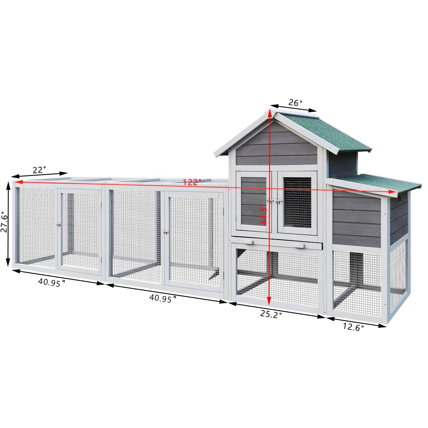 RUNVA 122" Large Chicken Coop with Nest Box and Removable Tray, Hen House for 2-6 Chickens, Outdoor Weatherproof Small Animal Cages