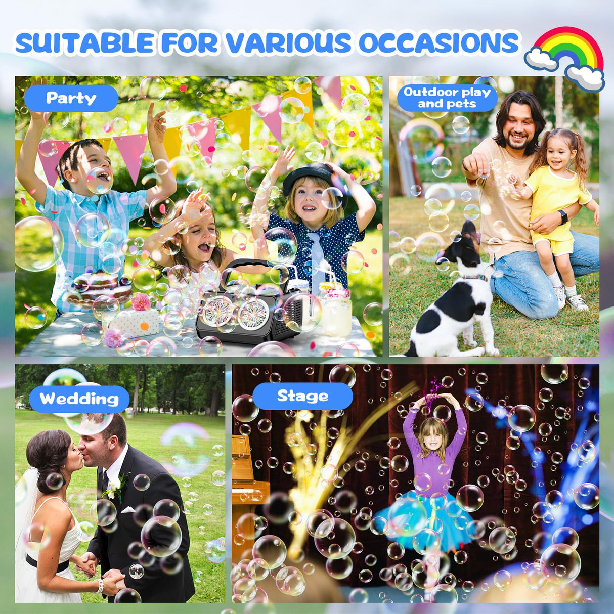 SHCKE Automatic Bubble Machine Upgrade Bubble Blower with 2 Fans, 20000+ Bubbles Per Minute Bubbles for Kids Portable Bubble Maker Operated by Plugin or Batteries for Indoor Outdoor Birthday Party SHCKE
