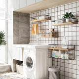 LUDORU Wood Floating Shelves Wall Mounted - 4+1 Tier Rustic Bathroom Wall Shelves Over Toilet with Wire Storage Basket and Towel Bar, Set of 4 Farmhouse Floating Shelf for Bathroom, Kitchen, Bedroom. LUDORU