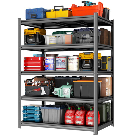 45" W Garage Shelving Metal Storage Shelves Heavy Duty 5-Tier Adjustable Shelving Units for Basement, Commercial, Warehouse, Industrial, Black PRESTELION