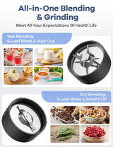 Ganiza Smoothie Blender, Blender for Shakes and Smoothies, 15-Piece Personal Blender and Grinder Combo for Kitchen, Smoothies Maker with 4 BPA-Free Portable Blender Cup, Nutritious Recipe, MAX 900W Ganiza