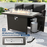 Kullavik Aluminum Patio Furniture Set with Propane Fire Pit Table 5-seat Metal Outdoor Furniture w/Fire Pit Patio Sectional Sofas w/5.1" Cushions for Patio, Backyard, Poolside-Black Kullavik