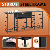 WLIVE 12 Drawer Dresser for Bedroom, Black Dresser TV Stand for 65, 70, 75 inch TV with Led Light & Charging Station, Wide Chest of Drawers with Open Shelves, Fabric Dressers for Closet, Living Room WLIVE