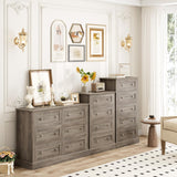 FACBOTALL Modern 6 Drawer Double Dresser, Wood Dresser Chest, Wide Chest of Drawers with Deep Drawers & Mental Double Handles for Hallway Living FACBOTALL