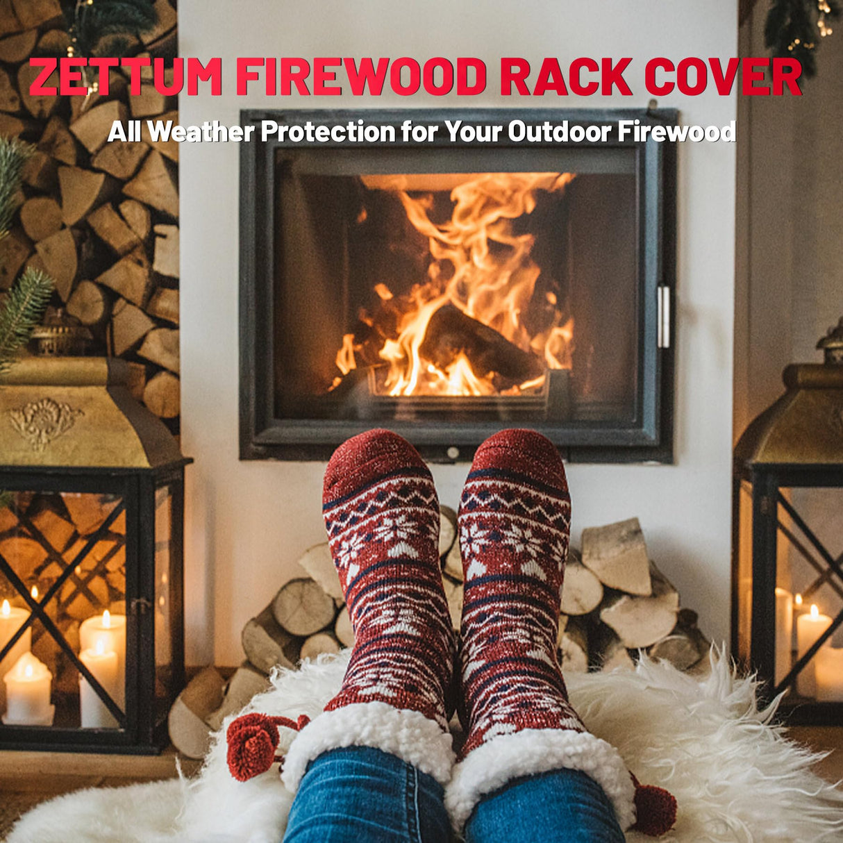 Zettum Firewood Rack Cover 8 Feet - 600D Wood Rack Cover Waterproof & Heavy Duty, 8 Foot Outdoor Log Pile Holder Covers Storage for 8FT Standard Fire Wood Rack Stands (96 x 24 x 49 Inch) Zettum