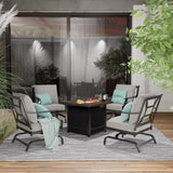 Grand patio 5-Piece Patio Furniture Set with 29-Inch CSA Approved Woodgrain Propane Gas Fire Pit Table Outdoor Rocking Chairs with Gray Olefin Cushions for Dining Party Grand patio