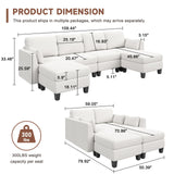 Huatean Home Modular Sectional Sofa, Convertible U Shaped Sofa Couch with High Density Memory Foam, 6 Seat Comfy Modular Sofa Couch for Living Room, Modern U Shaped Sectional Sofa, White Huatean Home