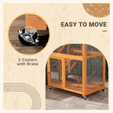PawHut 74" Wooden Catio Outdoor Cat House Weatherproof & Wheeled, Outside Cat Enclosure with High Weight Capacity, Kitten Cage Condo, Orange PawHut
