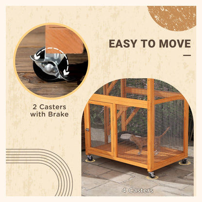 PawHut 74" Wooden Catio Outdoor Cat House Weatherproof & Wheeled, Outside Cat Enclosure with High Weight Capacity, Kitten Cage Condo, Orange
