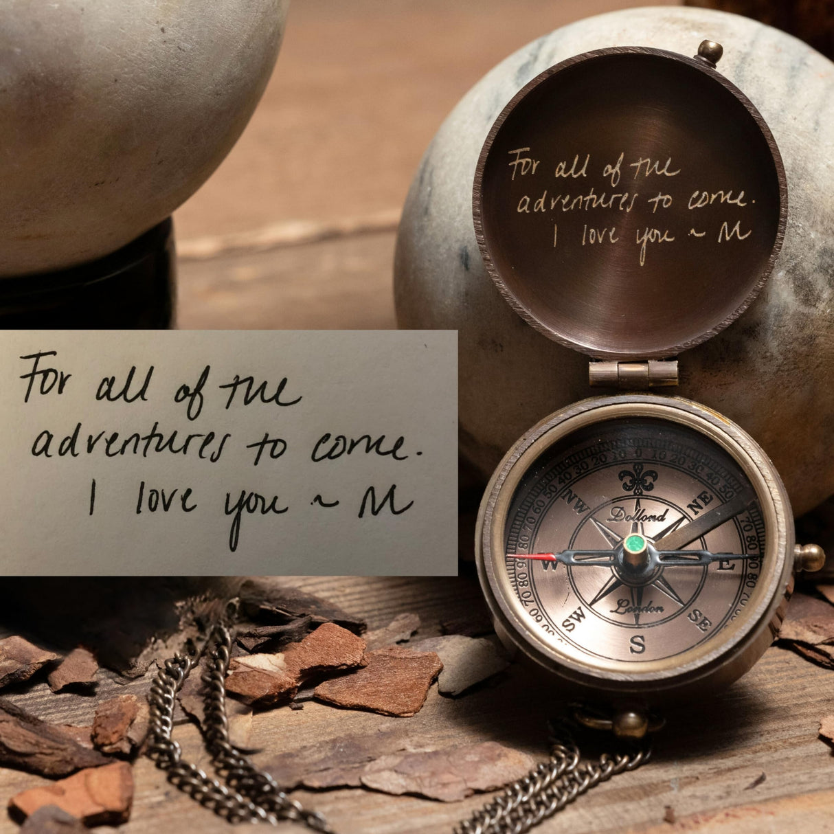 SFdizayn Photo Engraved Antique Brass Compass - Custom Working Handmade Compass Gift for Men with Customizable Leather Case and Wooden Box - Personalized Gift for Husband, Father, Boyfriend & Son SFdizayn