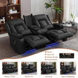 TUNYI Wall Hugger Power Loveseat Recliner - Reclining Loveseat with Console Theater Seating RV Recliner Sofa with USB/Outlet/Speaker/Cup Holder/LED Light/Storage (Black) TUNYI