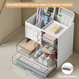 QIYVLOS Desk Organizer with 3 Drawer, Multi-Functional Pencil Pen Holder for Desk, Desk Organizers and Storage with 8 Compartments, Desktop Organizer for Office Home Art Supplies (White) QIYVLOS