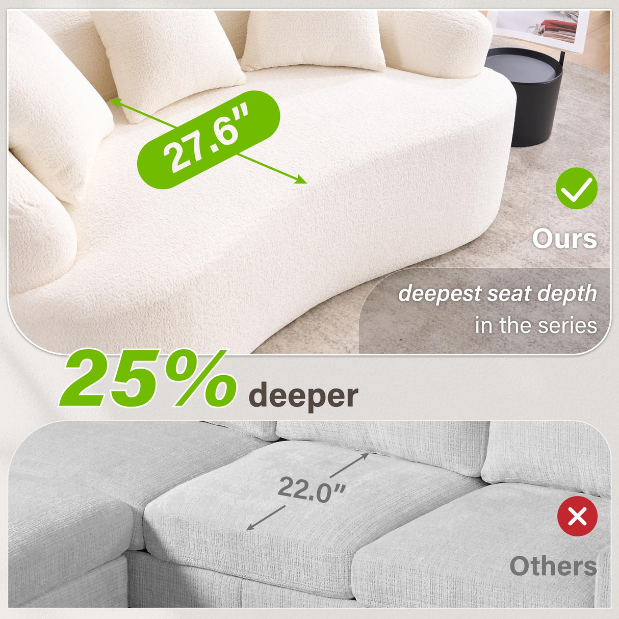 Olodumare Loveseat Sectional Sofa for Living Room, 65’’ Modern Luxury Plush Chenille Extra Deep Seat Curved Cloud Floor Couch with 3 Throw Pillows for Small Spaces, No Assembly Needed, Cream White Olodumare