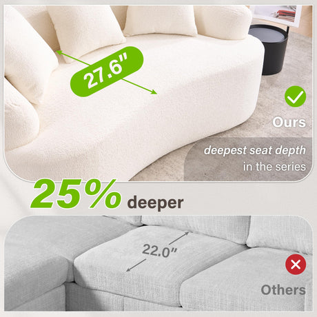 Olodumare Loveseat Sectional Sofa for Living Room, 65’’ Modern Luxury Plush Chenille Extra Deep Seat Curved Cloud Floor Couch with 3 Throw Pillows for Small Spaces, No Assembly Needed, Cream White Olodumare
