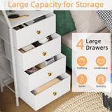 HIGDBFE Dresser with Mirror, 4 Drawers Dresser with 2-Tier Shelves, Freestanding Fabric Chest of Drawers for Small Space, Tall Narrow Nightstand Vanity for Bedroom, Hallway, Dorm, White, 15.3" W HIGDBFE