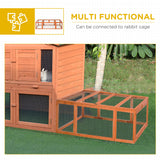 PawHut Large Wooden Rabbit Hutch Bunny Hutch Small Animal Habitat Enclosure Outdoor Run and Lockable Doors, Natural PawHut
