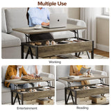 Memobarco Lift Top Coffee Table,Lift Coffee Tables with Storage Shelf and Large Hidden Compartment for Living Room,Lift Tabletop Dining Center Table for Small Space, Grey Memobarco