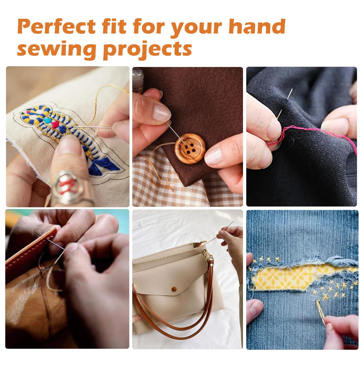 FIVEIZERO 60 PCS Large Eye Sewing Needles, 6 Sizes Hand Sewing Needles, Leather Needle Embroidery Thread Needle, Stainless Hand Quilting Needles with Threaders for Hand Sewing Art Crafts FIVEIZERO