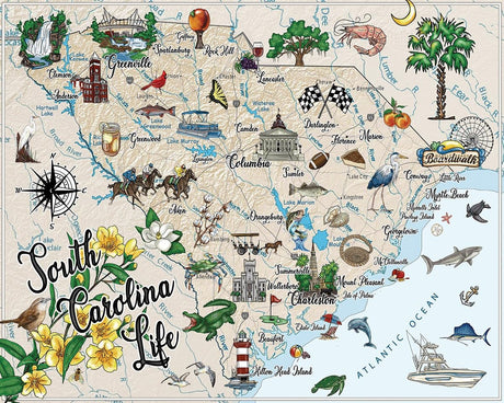 Heritage Puzzle South Carolina Life - 1000 Pieces Jigsaw Puzzle - Size 30" x 24" - State Landmarks & Iconic Destinations - Educational Jigsaw Puzzles - Perfect for Framing - Made in U.S.A Heritage Puzzle Inc.