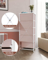 Crestlive Products Tall Dresser for Girls Bedroom, Chest of 5 Drawers, Fabric Storage Tower, Clothing Organizer for Bedroom, Hallway, Entryway, Closets, Nursery(Pink) Crestlive Products