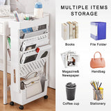 YEMUNY 5 Tier Rolling Utility Cart Multi-Functional Movable Storage Book Shelves with Lockable Casters for Study Office Kitchen Classroom, White YEMUNY