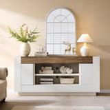 OKD Modern 70" TV Stand, Entertainment Center for TVs Up to 80", Media Console with Large Open Storage & Side Cabinets, Thick Wood Design for Living Room, Antique White OKD