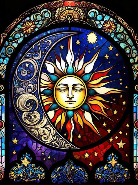 Meothan Diamond Painting Kits Moon Sun Diamond Art Kits for Adults, Stained Glass Paint with Diamond Dots Gem Art Crafts Kits for Home Wall Decor Gift (12x16inch) Meothan