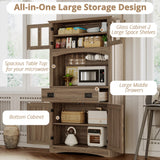 IRONCK Pantry Cabinet with Power Outlets, Kitchen Pantry Storage Cabinet with Microwave Stand, Farmhouse Kitchen Hutch for Dining Room, Living Room, Light Rustic Oak IRONCK