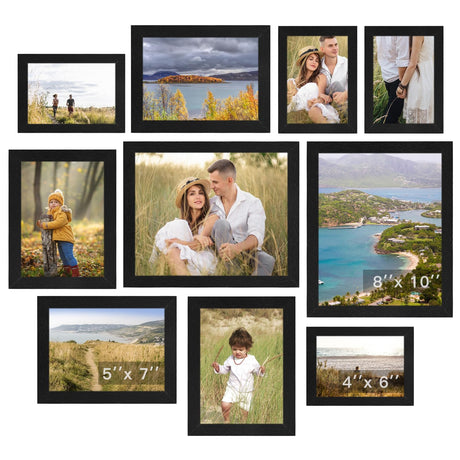 Rexllon Black Picture Frames Collage Wall Decor 10 Pack, Gallery Wall Frame Set for Wall Mounting or Tabletop Display, Multi Sizes Including 8x10, 5x7, 4x6 Family Photo Frames Rexllon