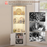 Lvifur 69" Corner Glass Display Cabinet with RGB Lights,3-Tier Movable Glass Shelves,Curio Display with Human Body Sensor,Bookcase with Storage Cabinet for Toys,Books,Collectibles,Liquor,White Lvifur