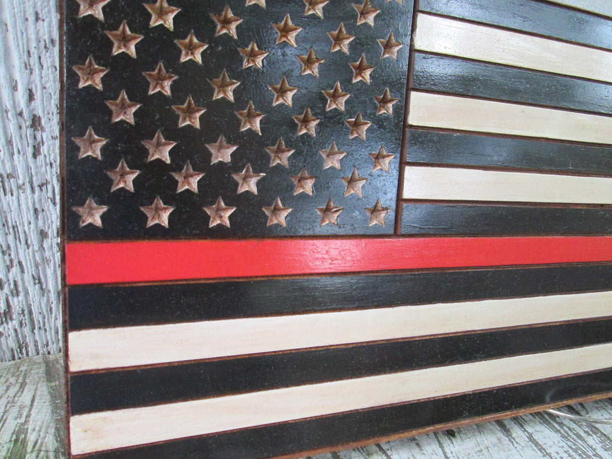 Thin Red Line Fire Fighters Flag, Custom Carved Wooden Sign, Personalized Fireman Sign, FLAG105 Southern Made Signs