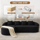 Boneless L Shaped Sofa Couch, Oversized Sectional Curved Cloud Sofa with Chaise Lounge, Chenille 4 Seats Deep Seat Couches for Living Room, No Assembly, Black Hatppto