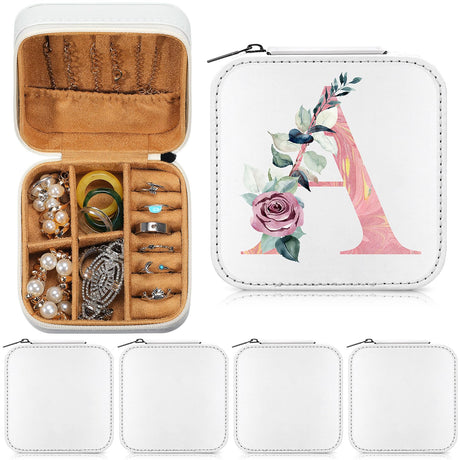 Tondiamo 6 Pcs Sublimation Travel Jewelry Case Small Travel Jewelry Box Portable Jewelry Organizer Mother's Day Travel Gifts(White) Tondiamo