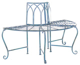 SAFAVIEH PAT5018C Outdoor Collection Abia Antique Blue Wrought Iron 50-inch Tree Bench SAFAVIEH
