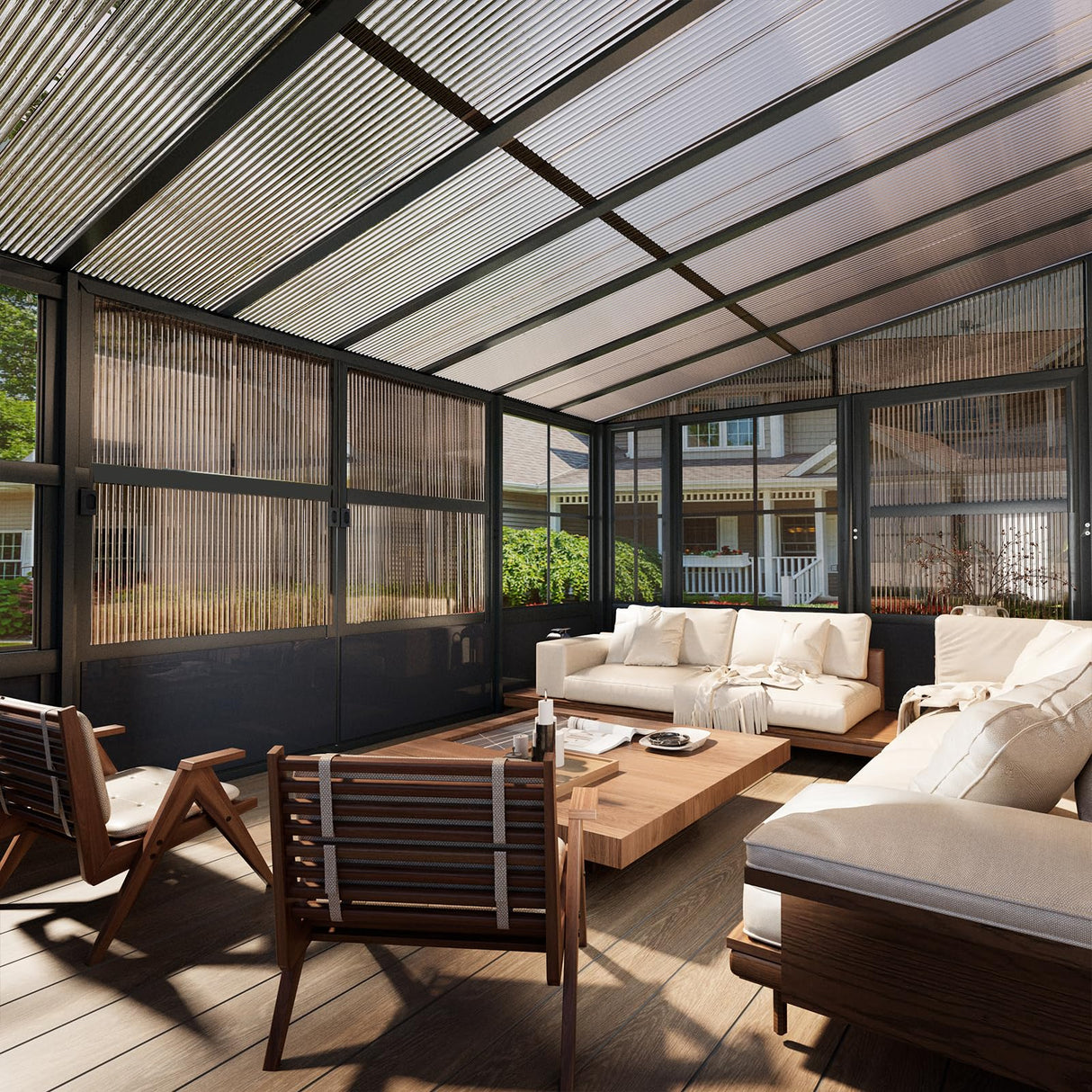 EROMMY 10' x 16' Sunroom, Wall Mounted Gazebo Solarium with Aluminum Frame, Polycarbonate Roof, Permanent Sun Room with Sliding Doors, Lockable PC Screen Walls, Lean to Gazebo for Garden, Patio, Grey EROMMY