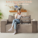 63" Boneless Couch Loveseat Sofa, Comfy Deep Seat Cloud Couch, Memory Foam, No Assembly Required Floor Sofa for Living Room, Bedroom, Apartment, Small Spaces, Corduroy, Camel Lakifun