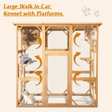 Grepatio Catio Outdoor Cat Enclosure, Large Outdoor Cats Kitten Enclosures with Weatherproof, Indoor Wood Catio House with 5 Platform and 1 Removable Cat Litter Box (Natural) Grepatio