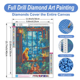 Diamond Art Kits for Adults Cat, 5D Window Landscape Diamond Painting Kits for Adults Beginners, DIY Potted Plant Full Round Dots Drill Gem Art Kit for Gift Home Wall Decor 12 x 16 Inch Camocin