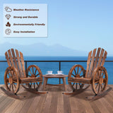 AHB Outdoor Wood Rocking Chair, Wagon Wheel Decor Armrest Yard Glider Rocking Patio Chair with Slatted Design, Adirondack Rocking Chair for Porch Lawn Garden Balcony Poolside, Brown (2 PCS) AHB