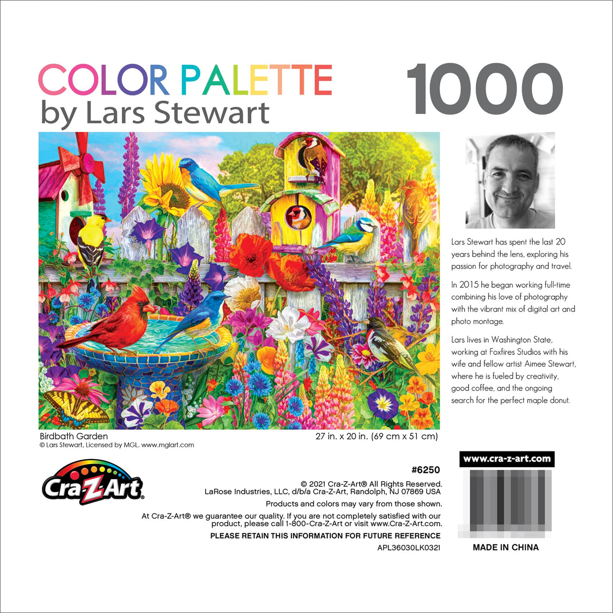 RoseArt - Color Palette - Bird Bath Garden - 1000 Piece Jigsaw Puzzle for Adults RoseArt