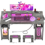 armocity Computer Desk with LED Lights, 55 Inch Desk with Power Outlet and USB, Reversible Large Desk with Moveable Monitor Stand, 55.2'' Gaming PC Table for Home Office, Workstation, Grey armocity