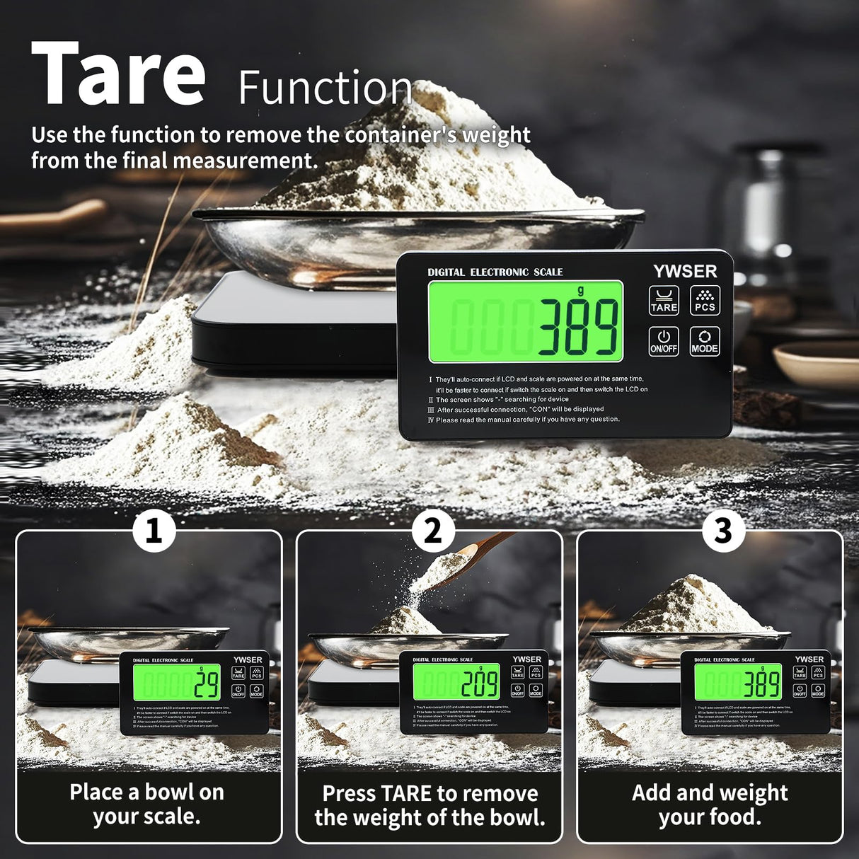 33lb Wireless Magnetic Digital Kitchen Scale with Remote LCD Display, Split-Designed for Easy Cleaning, 0.1oz/1g Precision, 7 Units, Tare Function for Baking, Cooking, Meal Prep YWSER