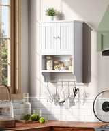 Irontar Small Medicine Cabinet with Towel Bar, Modern Bathroom Wall Cabinet with 2 Lined Doors, Over the Toilet Storage Cabinet with Adjustable Shelf, for Bathroom, Living Room, Kitchen, White CWG018W Irontar