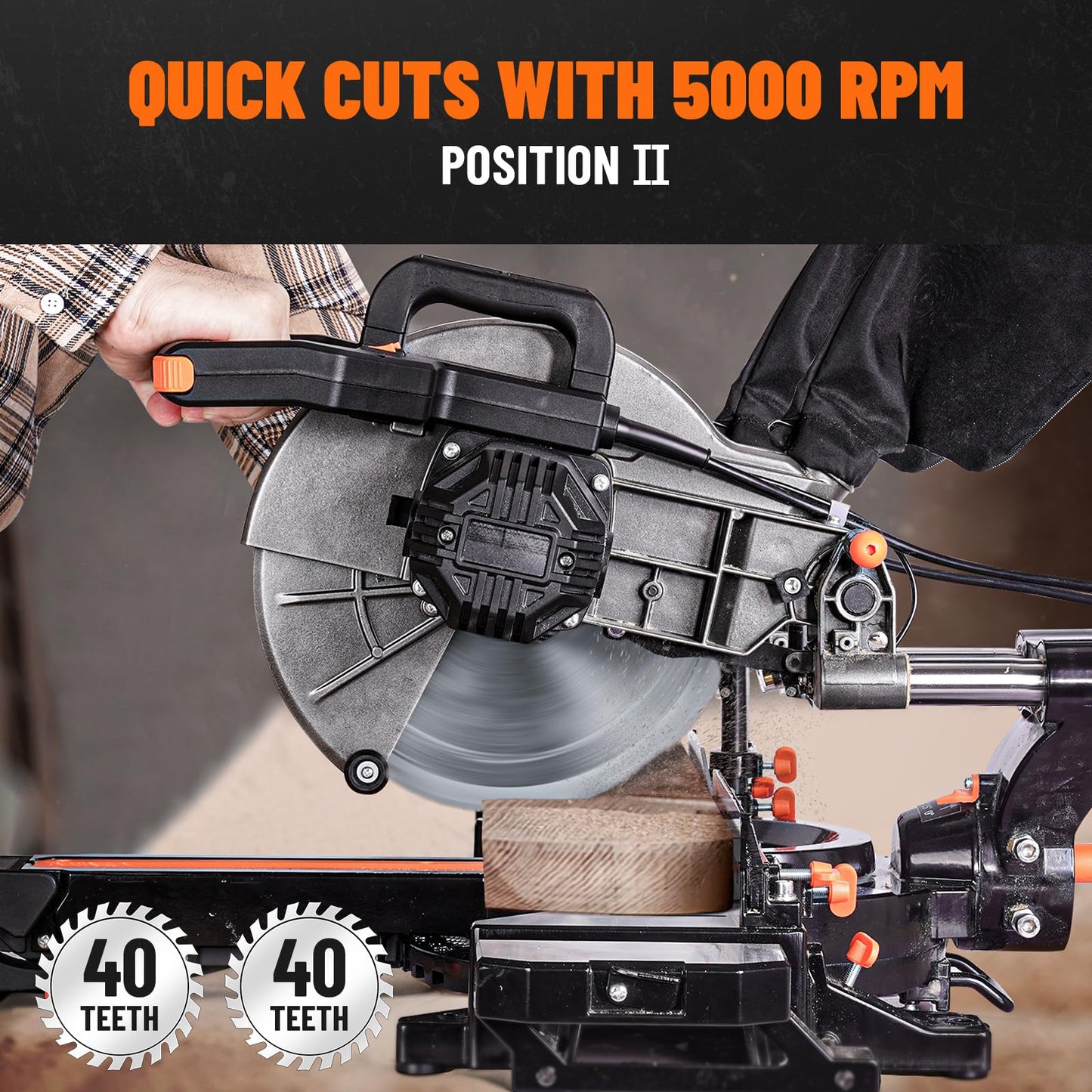 DOVAMAN 10in Sliding Miter Saw, Multi-use w/ 3 Blades, 15A Miter Saw, 4500/3200RPM, Ambidextrous Use, 0-45° Bevel Laser Cut, Max Cut 3.5x13.4in, 9 Positive Stops, for Cutting Wood, PVC or Sof - WoodArtSupply