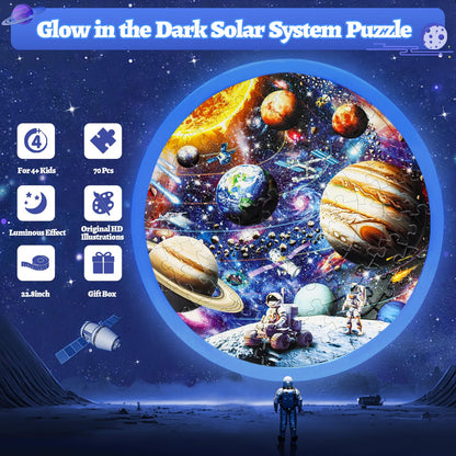 DIGOBAY Glow in The Dark Solar System Jigsaw Puzzles for Kids Ages 4-8, 70 Pieces Kids Space Planet Floor Puzzle Toys Ages 8-10, Large Round Educational Puzzle Toys Gifts for Boys Girls Children